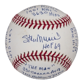 Stan Musial Signed & Stat Inscribed ONL Coleman Baseball (Beckett & JSA)